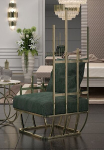 Casa Padrino Luxus Designer Sessel rechte Seite mit Kissen Grn / Gold 68 x 68 x H. 153 cm - Wohnzimmer Mbel - Hotel Mbel - Luxus Mbel