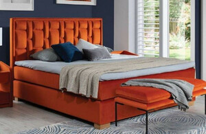 Casa Padrino Luxus Doppelbett Orange / Naturfarben - Verschiedene Gren - Modernes Massivholz Bett mit Kopfteil - Moderne Schlafzimmer Mbel - Luxus Kollektion