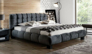 Casa Padrino Luxus Doppelbett Grau / Schwarz - Verschiedene Gren - Modernes Massivholz Bett mit Kopfteil - Luxus Schlafzimmer Mbel - Luxus Kollektion