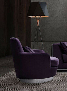 Casa Padrino Luxus Drehsessel Lila / Silber 83 x 86 x H. 81 cm - Wohnzimmer Sessel mit dekorativem Kissen - Luxus Wohnzimmer Mbel