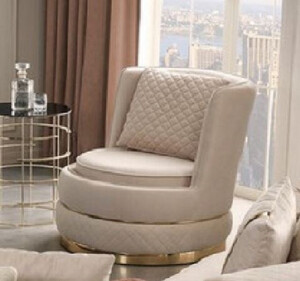 Casa Padrino Luxus Drehsessel Creme / Gold 80 x 85 x H. 81 cm - Wohnzimmer Sessel mit edlem Samtstoff - Wohnzimmer Mbel - Luxus Mbel - Luxus Einrichtung