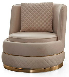 Casa Padrino Luxus Drehsessel Creme / Gold 80 x 85 x H. 81 cm - Wohnzimmer Sessel mit edlem Samtstoff - Wohnzimmer Mbel - Luxus Mbel - Wohnzimmer Einrichtung - Luxus Einrichtung