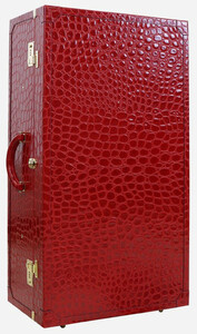 Casa Padrino Luxus Echtleder Koffer mit Zahlenschloss und Rollen Rot / Gold 48 x 28 x H. 90 cm - Handgefertigter Reisekoffer aus hochwertigem Leder - Luxus Accessoires