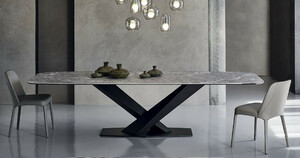 Casa Padrino Luxus Esstisch Grau / Schwarz 300 x 120 x H. 75 cm - Esszimmertisch mit hochwertiger Keramik Tischplatte - Moderne Esszimmer Mbel - Luxus Qualitt - Made in Italy