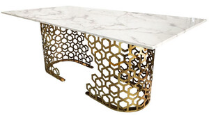 Casa Padrino Luxus Esstisch Wei / Gold 200 x 100 x H. 76 cm - Esszimmer Tisch mit Kunstmarmor Tischplatte - Esszimmer Mbel - Luxus Mbel - Luxus Einrichtung