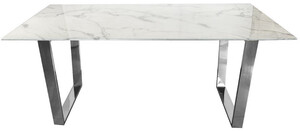 Casa Padrino Luxus Esstisch Wei / Silber 160 x 80 x H. 75 cm - Esszimmer Tisch mit Kunstmarmor Tischplatte - Esszimmer Mbel - Luxus Mbel - Luxus Einrichtung