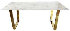 Casa Padrino Luxus Esstisch Wei / Gold 160 x 80 x H. 75 cm - Esszimmer Tisch mit Kunstmarmor Tischplatte - Esszimmer Mbel - Luxus Mbel - Luxus Einrichtung