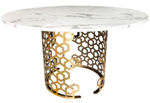 Casa Padrino Luxus Esstisch Wei / Gold  135 x H. 76 cm - Runder Esszimmer Tisch mit Kunstmarmor Tischplatte - Esszimmer Mbel - Luxus Mbel - Luxus Einrichtung