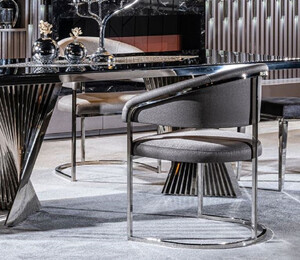 Casa Padrino Luxus Esszimmer Stuhl 4er Set mit Armlehnen Grau / Silber 65 x 55 x H. 85 cm - Luxus Kchen Sthle - Esszimmer Mbel - Luxus Mbel