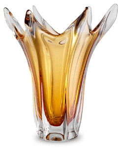 Casa Padrino Luxus Glas Vase Gelb  32 x H. 35 cm - Mundgeblasene Blumenvase - Deko Blumenvase - Deko Accessoires - Deko Glas Vasen - Luxus Accessoires