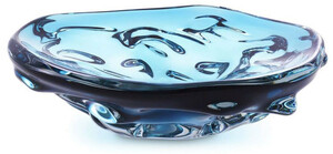 Casa Padrino Luxus Glasschale Blau  27,5 x H. 7 cm - Mundgeblasene Deko Glas Obstschale - Glas Deko Accessoirs - Luxus Kollektion