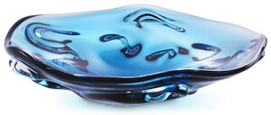 Casa Padrino Luxus Glasschale Blau  34 x H. 8 cm - Mundgeblasene Deko Glas Obstschale - Glas Deko Accessoirs - Luxus Kollektion