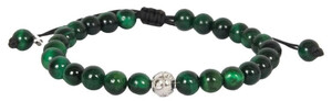 Casa Padrino Luxus Herren Perlen Armband Grn / Silber - Elastisches Armband mit eleganter Sterlingsilber Perle - Herren Armschmuck - Herrenschmuck