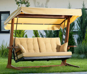 Casa Padrino Luxus Hollywood Schaukel Beige / Braun - Moderne Wetterfeste Garten Schaukel mit Sonnendach - Garten Terrassen Hotel Mbel - Luxus Kollektion
