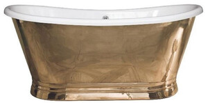 Casa Padrino Luxus Jugendstil Kupfer Badewanne Gold / Wei 170 x 72 x H. 71 cm - Freistehende Retro Badewanne - Rustikale Kupfer Badezimmer Mbel