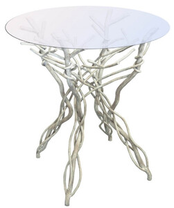 Casa Padrino Luxus Jugendstil Tisch Grau  60 x H. 75 cm - Handgeschmiedeter Schmiedeeisen Gartentisch mit Glasplatte - Luxus Jugendstil Garten & Esszimmer Mbel