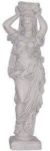 Casa Padrino Luxus Jugendstil Deko Skulptur Dame Grau 46 x 30 x H. 146 cm - Prunkvolle Keramik Statue - Handgefertigte Deko Figur - Garten & Terrassen Deko Accessoires