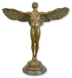 Casa Padrino Luxus Jugendstil Deko Skulptur Engel Bronze / Schwarz 56,7 x 22 x H. 60,6 cm - Bronze Figur mit Marmorsockel - Barock & Jugendstil Bronze Skulpturen