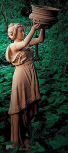 Casa Padrino Luxus Jugendstil Deko Skulptur Frau mit Blumentopf Terracotta H. 140 cm - Prunkvolle Keramik Statue - Handgefertigte Deko Figur - Garten & Terrassen Deko Accessoires