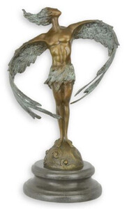 Casa Padrino Luxus Jugendstil Bronze Deko Skulptur Mann mit Flgeln Bronze / Trkis / Schwarz 13,8 x 18,7 x H. 31,7 cm - Bronze Figur mit Marmorsockel - Barock & Jugendstil Bronze Skulpturen