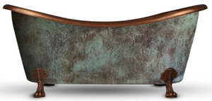Casa Padrino Luxus Jugendstil Kupfer Badewanne Antik Mintgrn / Kupfer 170 x 72 x H. 71 cm - Freistehende Retro Badewanne - Rustikale Kupfer Badezimmer Mbel