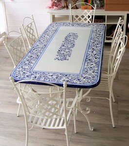 Casa Padrino Luxus Jugendstil Schmiedeeisen Gartenmbel Set Blau / Wei - Made in Italy