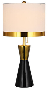 Casa Padrino Luxus Keramik Tischleuchte Schwarz / Gold / Wei  30 x H. 60 cm - Runde Keramik Schreibtischleuchte mit Lampenschirm - Luxus Keramik Leuchten