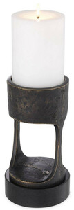 Casa Padrino Luxus Kerzenhalter Bronzefarben / Schwarz  13 x H. 24 cm - Messing Kerzenstnder mit Granitsockel - Deko Accessoires