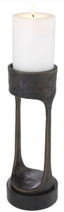 Casa Padrino Luxus Kerzenhalter Bronzefarben / Schwarz  13 x H. 35 cm - Messing Kerzenstnder mit Granitsockel - Deko Accessoires