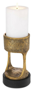 Casa Padrino Luxus Kerzenhalter Vintage Messingfarben / Schwarz  13 x H. 24 cm - Messing Kerzenstnder mit Granitsockel - Deko Accessoires