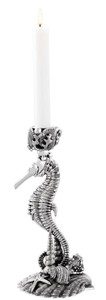 Casa Padrino Designer Kerzenstnder Seepferdchen & Muscheln Antik Silber 15 x 12,5 x H. 26,5 cm - Luxus Messing Kerzenhalter 