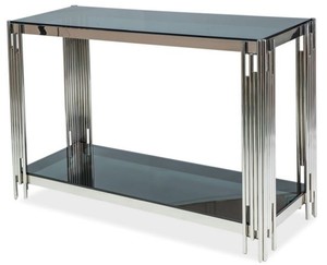 Casa Padrino Luxus Konsole Silber / Schwarz 120 x 40 x H. 78 cm - Edelstahl Konsolentisch mit getnten Glasplatten - Luxus Mbel