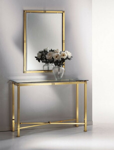 Casa Padrino Luxus Spiegelkonsole Messingfarben - 1 Konsolentisch mit Glasplatte & 1 Wandspiegel - Luxus Mbel