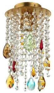 Casa Padrino Luxus LED Deckenleuchte Gold / Bunt  17 x H. 29 cm - Runde Deckenleuchte mit Swarovski Kristallglas und Bhmischem Glas - Wohnzimmer Deckenleuchte - Hotel Deckenleuchte