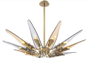 Casa Padrino Designer Kronleuchter Antik Messing / Bernsteinfarben / Grau  112 x H. 8,5 cm - Metall Kronleuchter mit getnten Glas Lampenschirmen - Luxus Qualitt