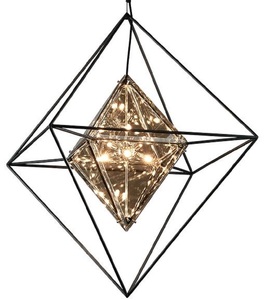 Casa Padrino Luxus LED Hngeleuchte Schwarz 76,2 x 76,2 x H. 106,7 cm - Designer Lampe mit handgefertigtem Schmiedeeisen Rahmen