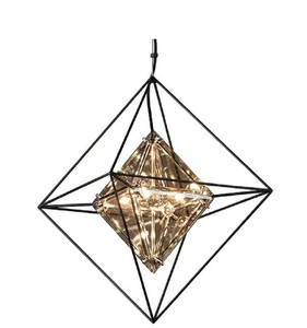 Casa Padrino Luxus LED Hngeleuchte Schwarz 45,7 x 45,7 x H. 64,1 cm - Designer Lampe mit handgefertigtem Schmiedeeisen Rahmen