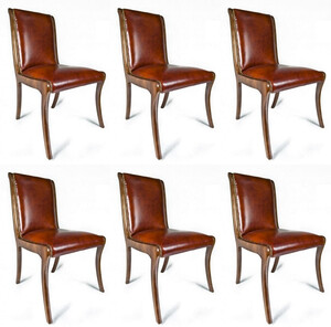 Casa Padrino Luxus Leder Esszimmer Stuhl 6er Set Braun 50 x 47 x H. 95 cm - Echtleder Kchensthle - Echtleder Mbel - Luxus Mbel