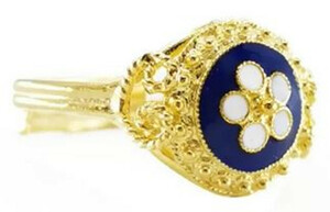 Casa Padrino Luxus Damenring Gold / Blau / Wei - Handgefertigter vergoldeter Ring mit edler Emaille - Luxus Damenschmuck