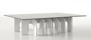 Casa Padrino Luxus Marmor Couchtisch mit Glasplatte Wei 140 x 80 x H. 35 cm - Rechteckiger Wohnzimmertisch aus hochwertigem spanischen Carrara Marmor - Luxus Wohnzimmer Mbel