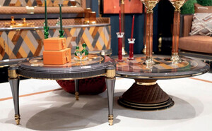 Casa Padrino Luxus Art Deco Couchtisch 2er Set Grau / Mehrfarbig / Braun / Gold - Luxus Art Deco Wohnzimmertische - Luxus Art Deco Wohnzimmer Mbel