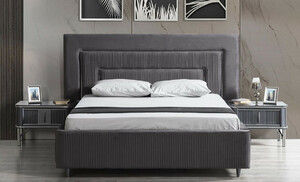 Casa Padrino Luxus Schlafzimmer Set Grau / Silber - 1 Doppelbett mit Kopfteil & 2 Nachttische - Luxus Schlafzimmer Mbel