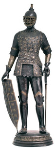 Casa Padrino Luxus Mittelalter Deko Bronze Skulptur Ritter mit Schwert und Schild 74 x 56 x H. 193 cm - Groe Bronze Dekofigur - Mittelalter Deko Accessoires