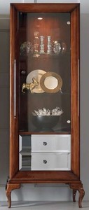 Casa Padrino Luxus Neoklassik Vitrine Braun 76 x 42 x H. 200 cm - Vitrinenschrank mit Glastr und 2 verspiegelten Schubladen - Wohnzimmer Mbel