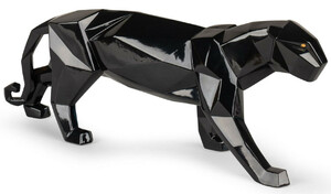 Casa Padrino Luxus Porzellan Panther Skulptur Schwarz glasiert 50 x 12 x H. 19 cm - Hangefertigte Deko Figur aus feinstem spanischen Porzellan - Luxus Deko Accessoires