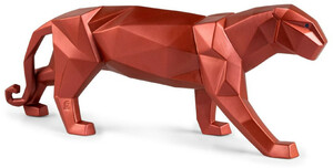 Casa Padrino Luxus Porzellan Panther Skulptur Rot Metallic 50 x 12 x H. 19 cm - Hangefertigte Deko Figur aus feinstem spanischen Porzellan - Luxus Deko Accessoires