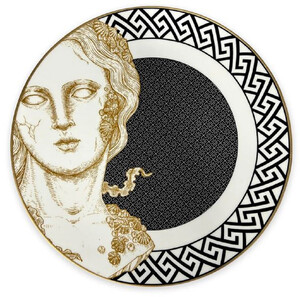 Casa Padrino Luxus Porzellan Teller Wei / Schwarz / Gold  29 cm - Handbemalter Porzellan Essteller - Luxus Qualitt - Made in Italy