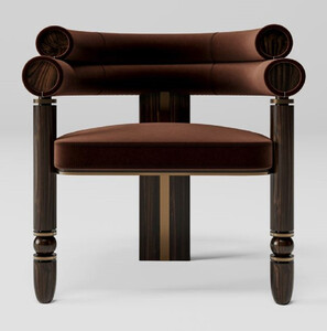 Casa Padrino Luxus Samt Esszimmer Stuhl mit Armlehnen Braun / Dunkelbraun / Messing 69 x 63 x H. 72 cm - Kchen Stuhl mit edlem Samtstoff - Esszimmer Mbel - Luxus Mbel