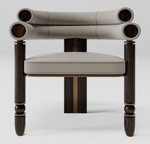 Casa Padrino Luxus Samt Esszimmer Stuhl mit Armlehnen Grau / Dunkelbraun / Messing 69 x 63 x H. 72 cm - Kchen Stuhl mit edlem Samtstoff - Esszimmer Mbel - Luxus Mbel