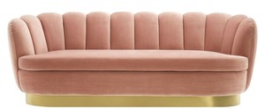 Casa Padrino Luxus Samt Sofa Hautfarben / Messing 225 x 90 x H. 80 cm - Wohnzimmer Sofa - Luxus Qualitt